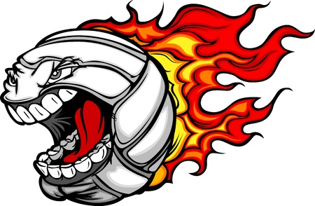 Cartoon Vector Image of a Flaming Volleyball Ball with Angry Faceのイラスト素材