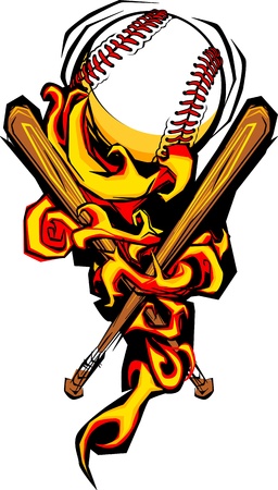 Graphic Image of Flames Surrounding Baseball and Crossed Bats のイラスト素材