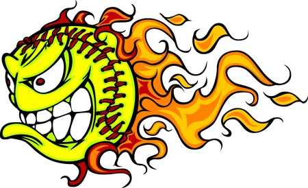 Cartoon Image of a Flaming Fast Pitch Softball with Angry Faceのイラスト素材
