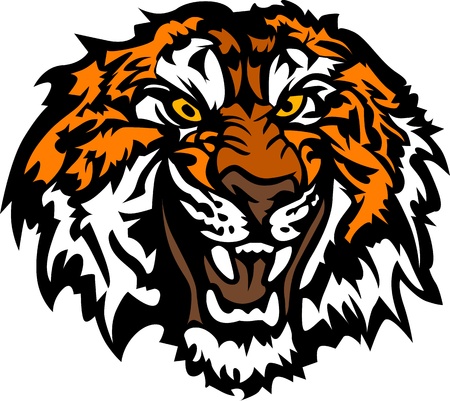 Graphic Mascot Image of a Snarling Tiger Head のイラスト素材