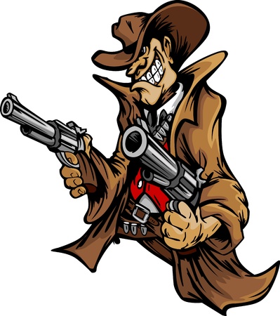 Cartoon Mascot Image of a Cowboy Shooting Pistolsのイラスト素材