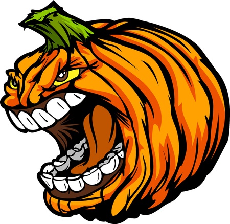 Cartoon  Image of a Scary Screaming Halloween Pumpkin Jack O Lantern Headのイラスト素材