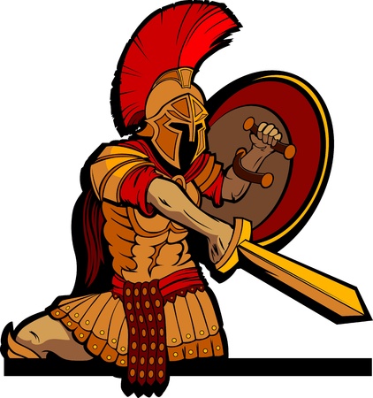Greek Spartan or Roman Soldier Mascot holding a Shield and Swordのイラスト素材