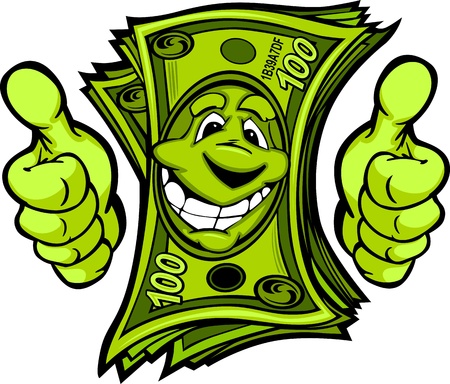 Cartoon Money and Hands with Thumbs up Vector Cartoon Imageのイラスト素材