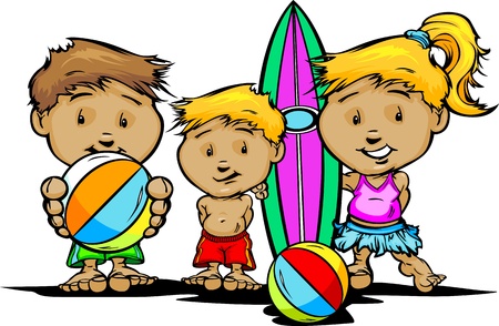 Cartoon Children with Swimsuits and Pool or Beach Toys  Illustrationのイラスト素材