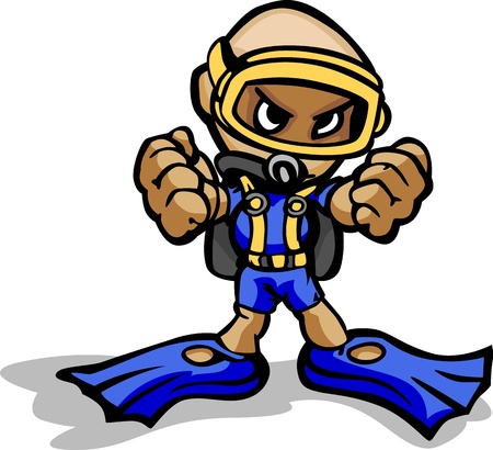 Cartoon Illustration of a Scuba Diver with Mask and Gearのイラスト素材