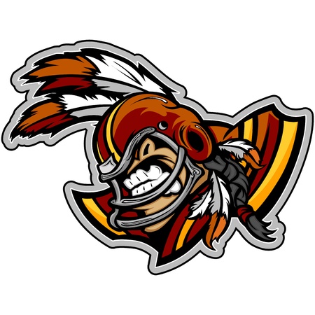Graphic  Sports Illustration of a Snarling American Football Indian Brave  with Feathers on Football Helmetのイラスト素材