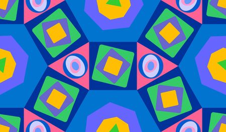 seamless background with multicolored basic geometric shapes. Illustrationのイラスト素材