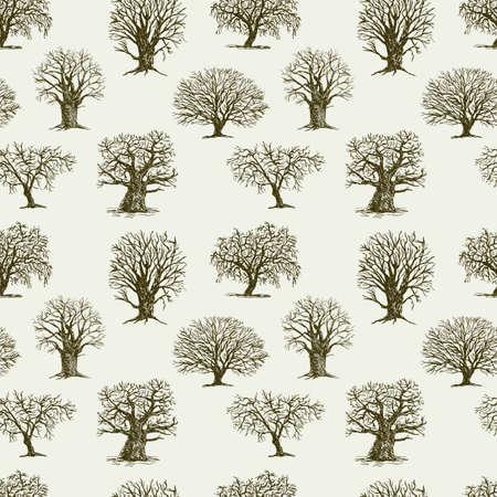 Vector background of the silhouettes of the different treesのイラスト素材