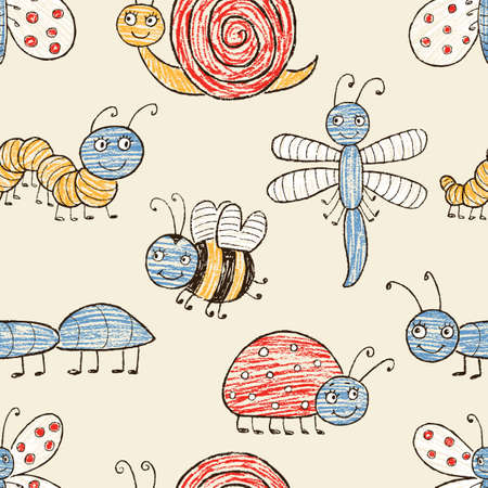 Vector pattern of the amusing cartoon insects.のイラスト素材