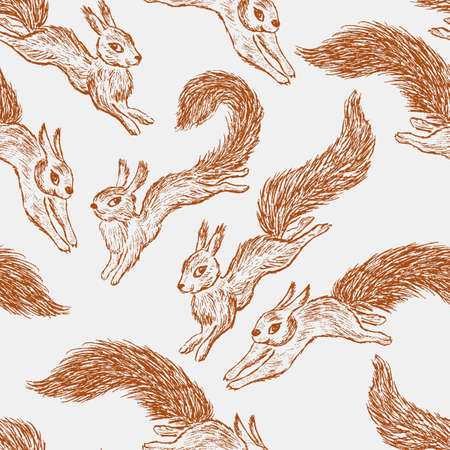 Vector pattern of the funny squirrels.のイラスト素材