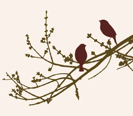 The birds on a branch in a spring dayのイラスト素材