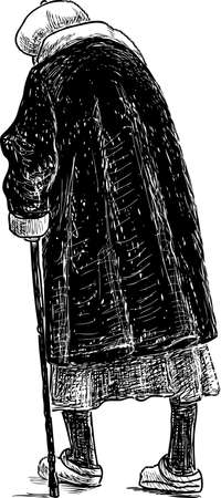 Old woman with a stick on a walkのイラスト素材