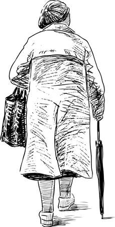Elderly woman on a walkのイラスト素材