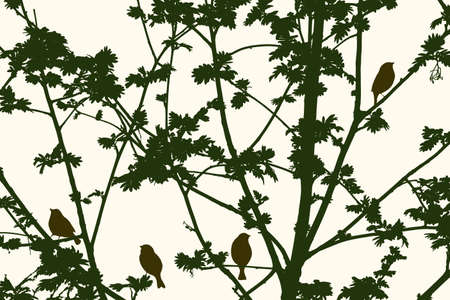 The birds on the rowan branchesのイラスト素材