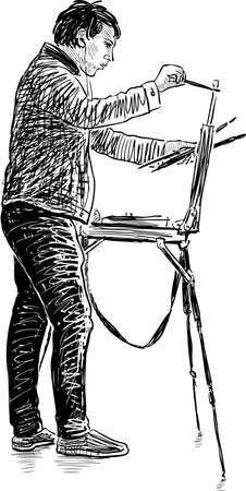 A young artist paints in open airのイラスト素材