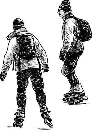 The townsmen rides on the roller skates.のイラスト素材