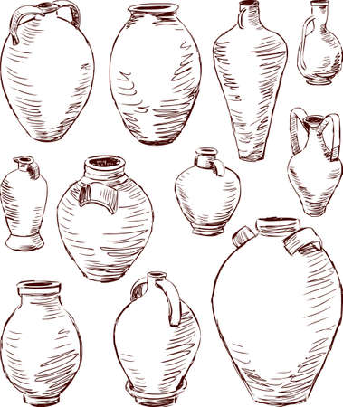 Sketches of the different antique Greek jugsのイラスト素材