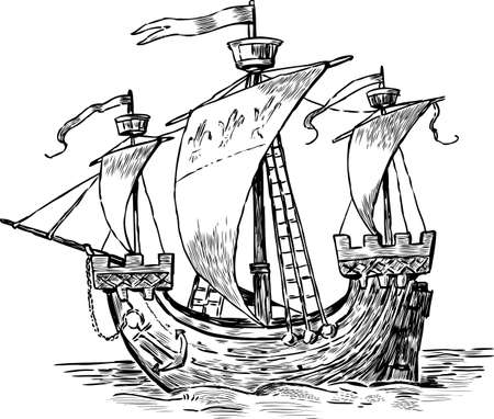 Sketch of the ancient sailing shipのイラスト素材