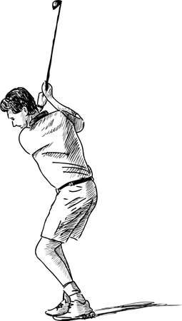 Vector sketch of a golfer at play.のイラスト素材