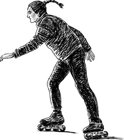 school girl rollerbladingのイラスト素材