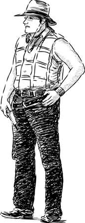 Sketch of a man in the cowboy costumeのイラスト素材
