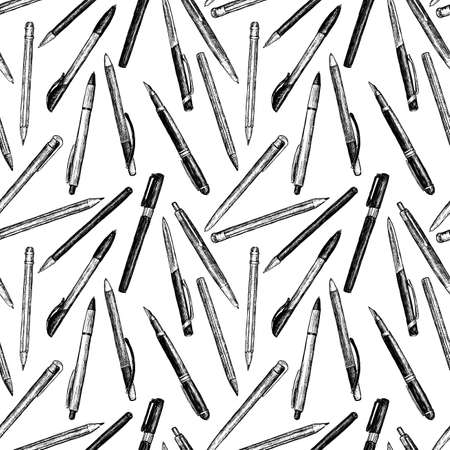 Pattern of the drawn pen and pencilsのイラスト素材