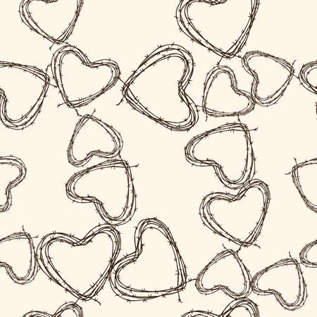 Vector pattern of the barbed wire in the shapes of the heartsのイラスト素材