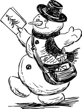 Sketch of a cheerful snowmanのイラスト素材