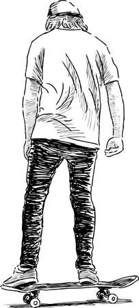 A boy rids on a skateboardのイラスト素材