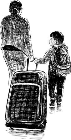 Mother and son are travelingのイラスト素材