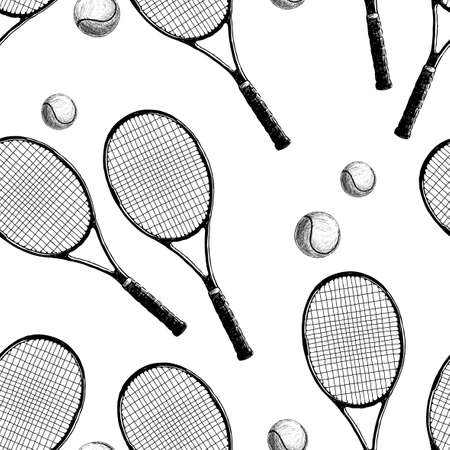 Pattern of tennis rackets with ballsのイラスト素材