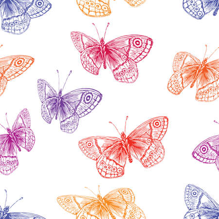 Colorful flying butterflies seamless patternのイラスト素材