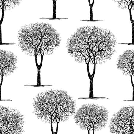 Hand drawn trees seamless pattern backgroundのイラスト素材