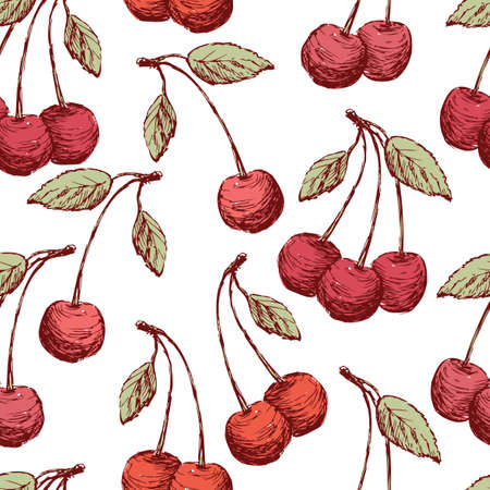 Background of the drawn cherriesのイラスト素材
