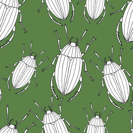 Seamless background of the drawn beetlesのイラスト素材