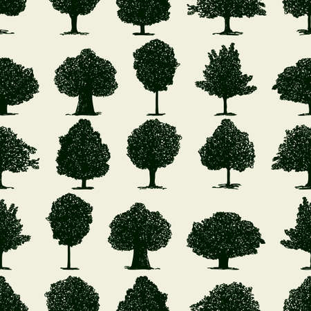 Seamless pattern of silhouettes of deciduous treesのイラスト素材