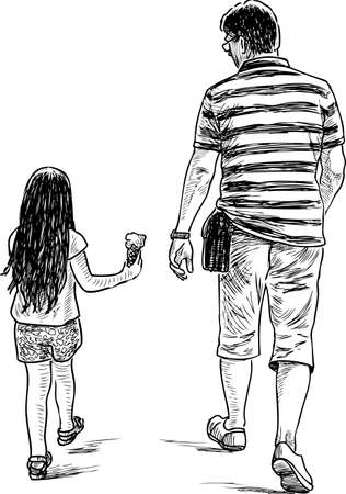 A father with her little daughter going for a strollのイラスト素材