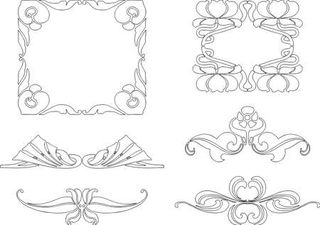 A set of decorative elements in style of art nouveauのイラスト素材