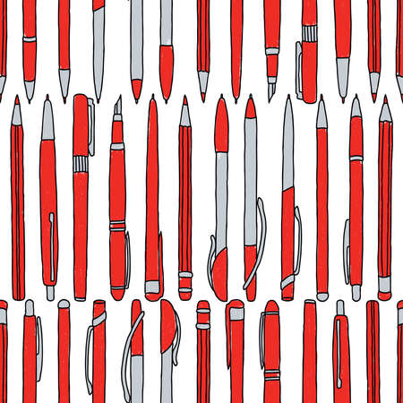 Seamless pattern of set of various drawn pens and pencilsのイラスト素材