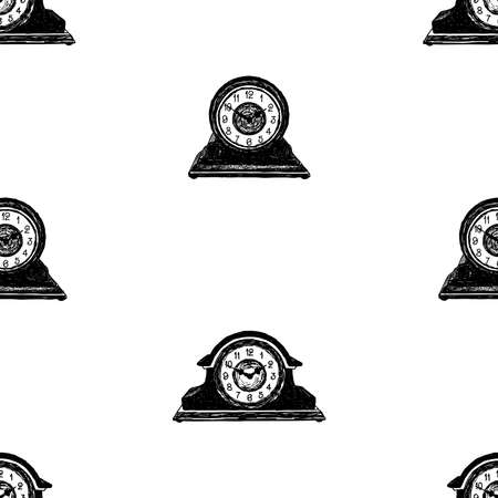 Seamless pattern of drawn table clocksのイラスト素材
