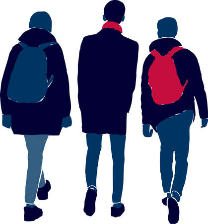 Vector image of silhouettes students friends walking along streetのイラスト素材