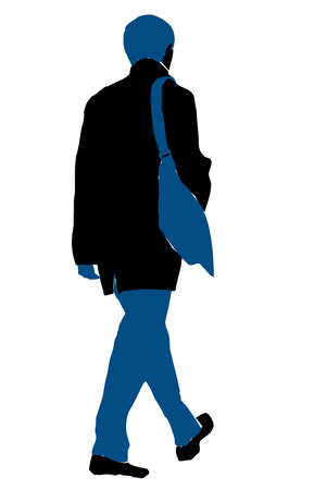 Vector drawing of silhouette casual townsman walking along streetのイラスト素材