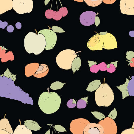 Seamless background of various drawn ripe fruitのイラスト素材