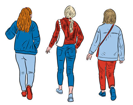Vector image of teenagers girls walking together on a strollのイラスト素材