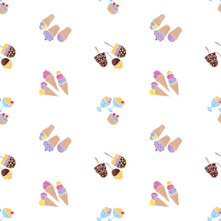 Seamless background of various sweet ice creamのイラスト素材