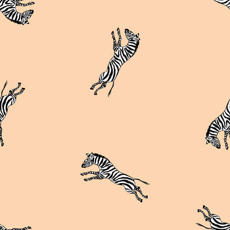 Seamless background of drawn galloping zebrasのイラスト素材