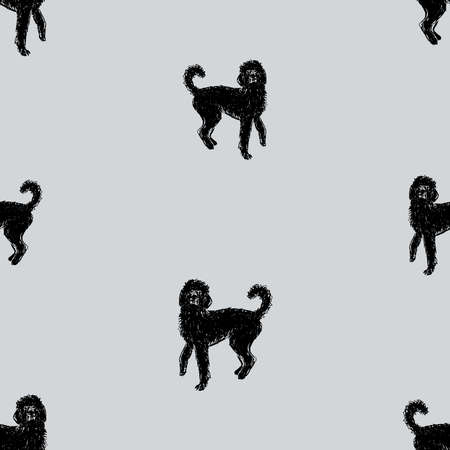 Seamless background of silhouettes drawn funny black dogsのイラスト素材