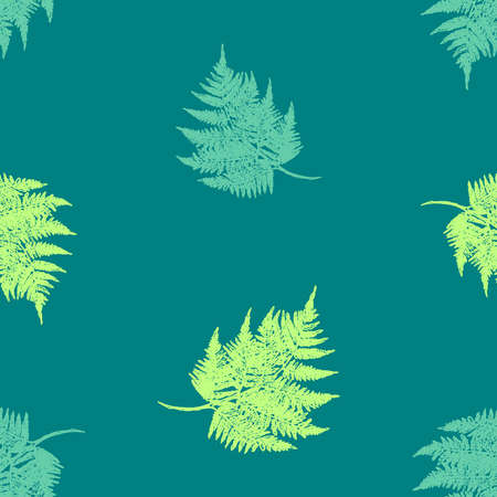 Seamless background of silhouettes abstract drawn green fern leaves
