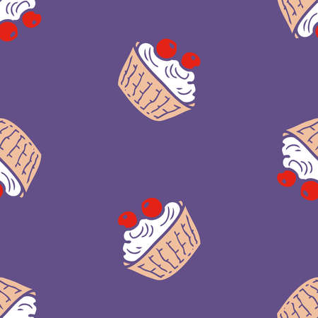 Seamless pattern of abstract waffle cups with ice cream and berriesのイラスト素材